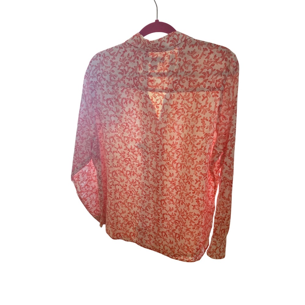 Tommy Bahama Womens Large Linen Blend Coral Reef Print Button Up Shirt Orange. L - Picture 9 of 12
